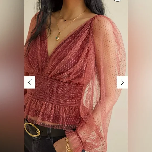 BY ANTHROPOLOGIE Tulle Sheer Balloon Sleeve Blouse Size Small - Picture 4 of 16